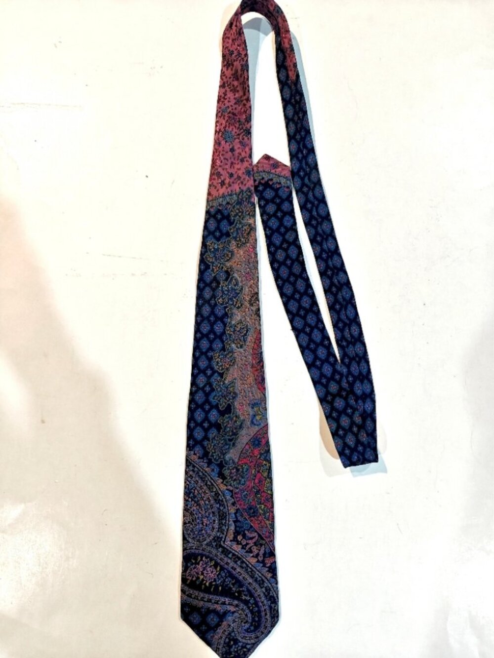Santostefano Navy Blue Pink Paisley Silk Tie Mens Vintage